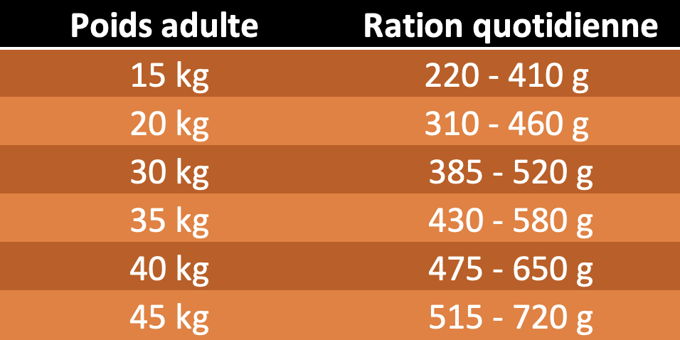 table rations quotidiennes super premium performance